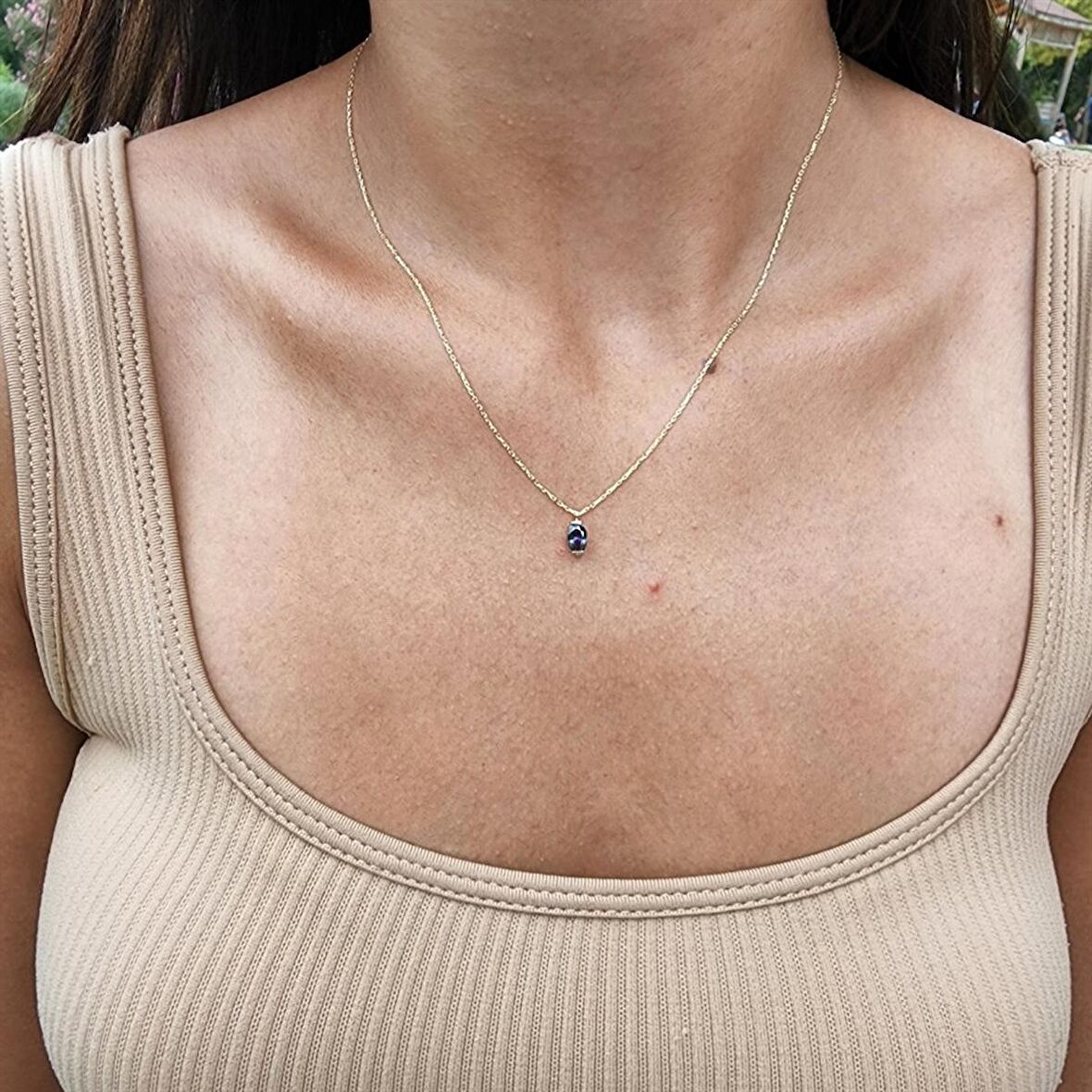 0,50CT Mistik Topaz(Aleksandrit) Spor Stil 925 Ayar Gümüş Kolye-Doğal Taş Mistik Topaz Gümüş Kolye