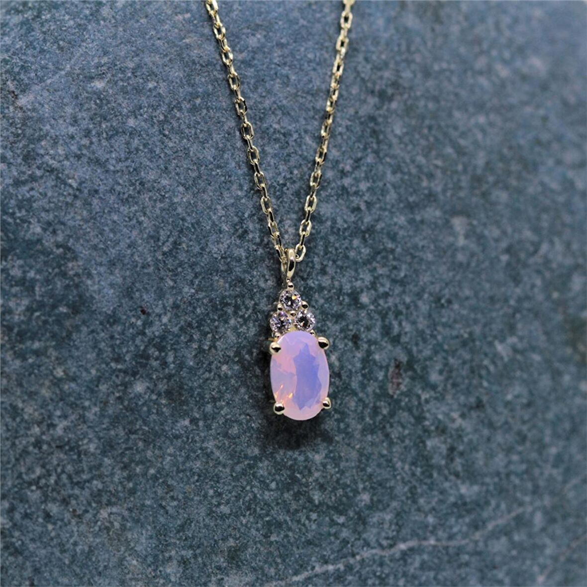 0,60CT Pembe Quarz 0,10CT Pırlanta(Signity) Taşlı Modern Gümüş Kolye-925 Ayar Hediye Gümüş Kolye