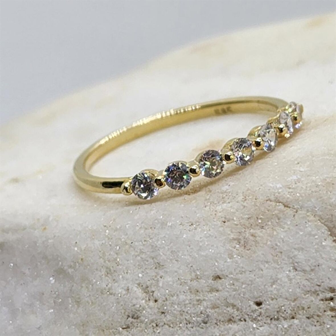 Yedi Taşlı Minimal Alyans Modern Eklem Yüzügü-14 Altın Hediye Yüzük Roz Altın-Hediye Altın Yüzük