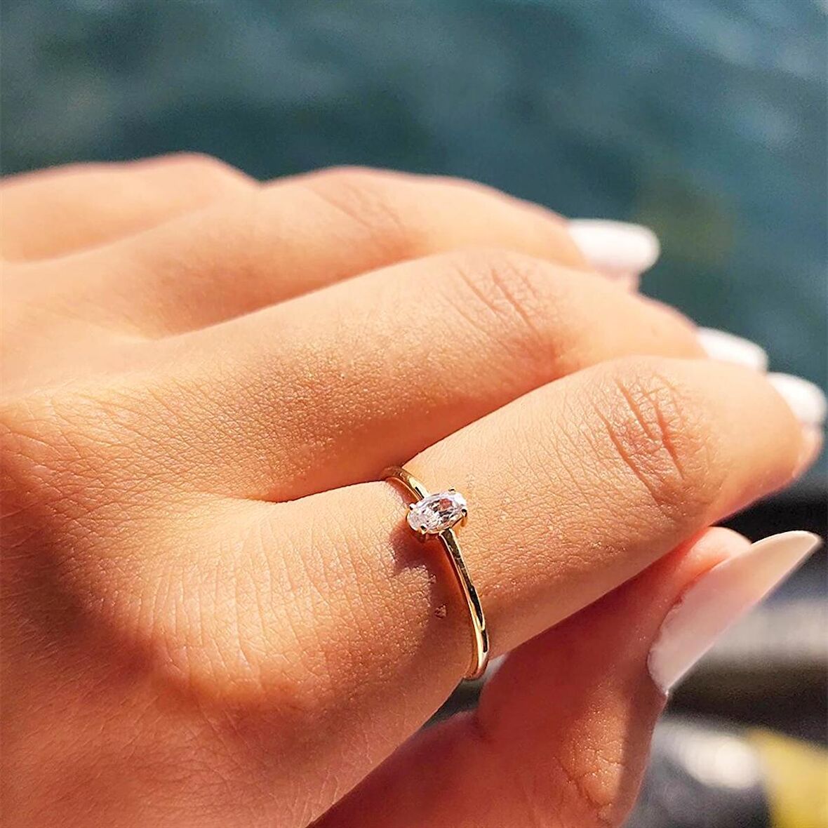 0.50CT Oval Sade Minimal Pırlanta(Signty Taşlı)14 Ayar Altın Tektaş-Pırlanta Oval Altın Tektaş Yüzük