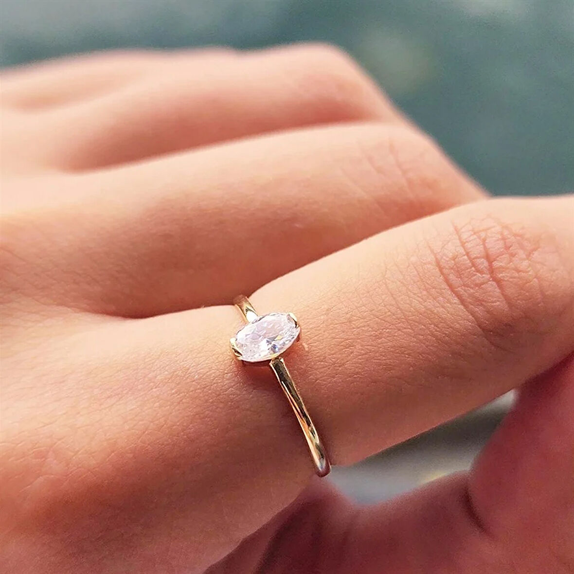 Gümüş Yüzük - 0.40 Ct Pırlanta Swarovski Taşlı Tektaş 925 Ayar Gümüş Yüzük-Tektaş Kadın Gümüş Yüzük