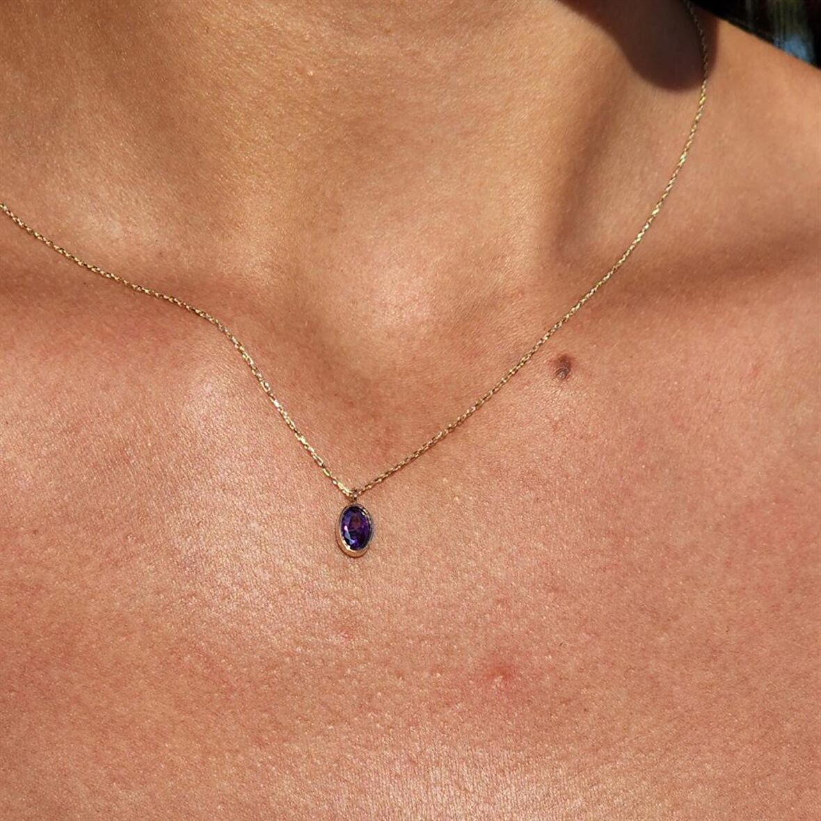 0,50 CT Safir (Mavi) Sade Minimal Tasarım Tarz 925 Ayar Gümüş Doğal Taşlı Kolye-Zümrüt Kolye Gümüş