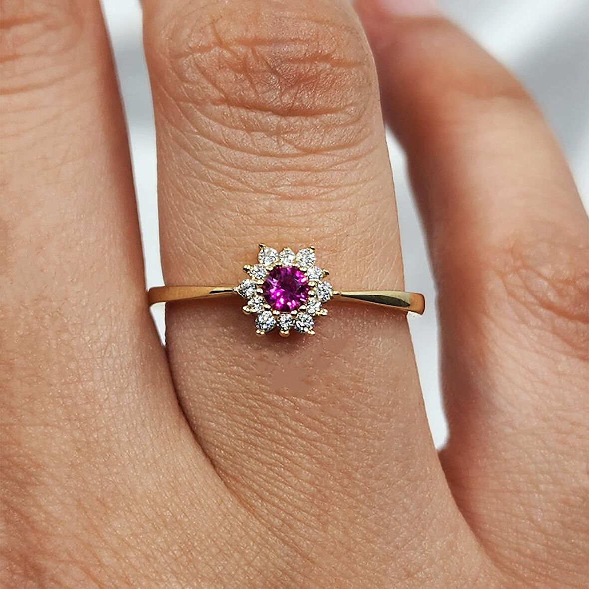 Ruby (Lal Taşı) Gül Evlilik Teklifi Yüzüğü Hediye 925 Ayar Kadın Gümüş Yüzük-Evlilik Teklifi Yüzüğü