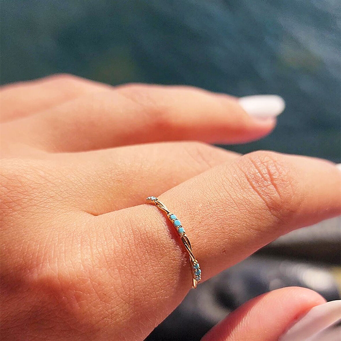 Gümüş Yüzük - Burma Tel Minimal Firuze Taşlı 925 Ayar Gümüş Yüzük-Hediye Gümüş Yüzük