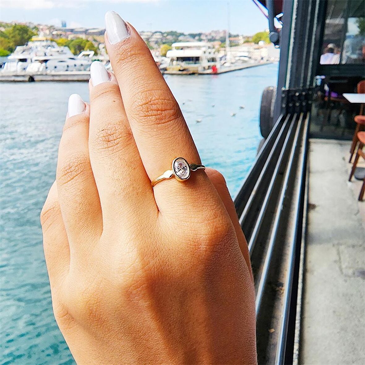 Signity Swarovski Taşlı Tek Taş Evlilik Teklifi Yüzüğü-0.90 Karat Kristal Opal 14 Ayar Altın Tek Taş Yüzük