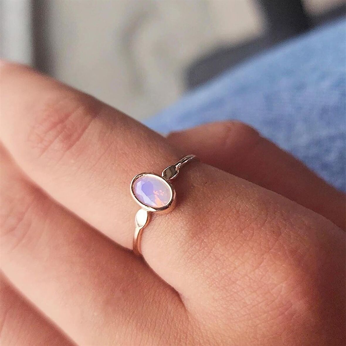 Pembe Quarts Taşlı Tek Taş Evlilik Teklifi Yüzüğü-0.90 Karat Kristal Opal 14 Ayar Altın Yüzük