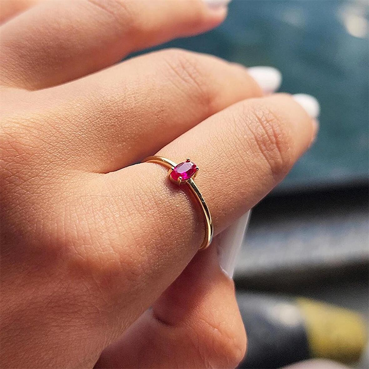 İtalyan Kol 0.30 Karat Ruby Taşlı Tek Taş Yüzük-Ruby 14 Ayar Altın Yüzük