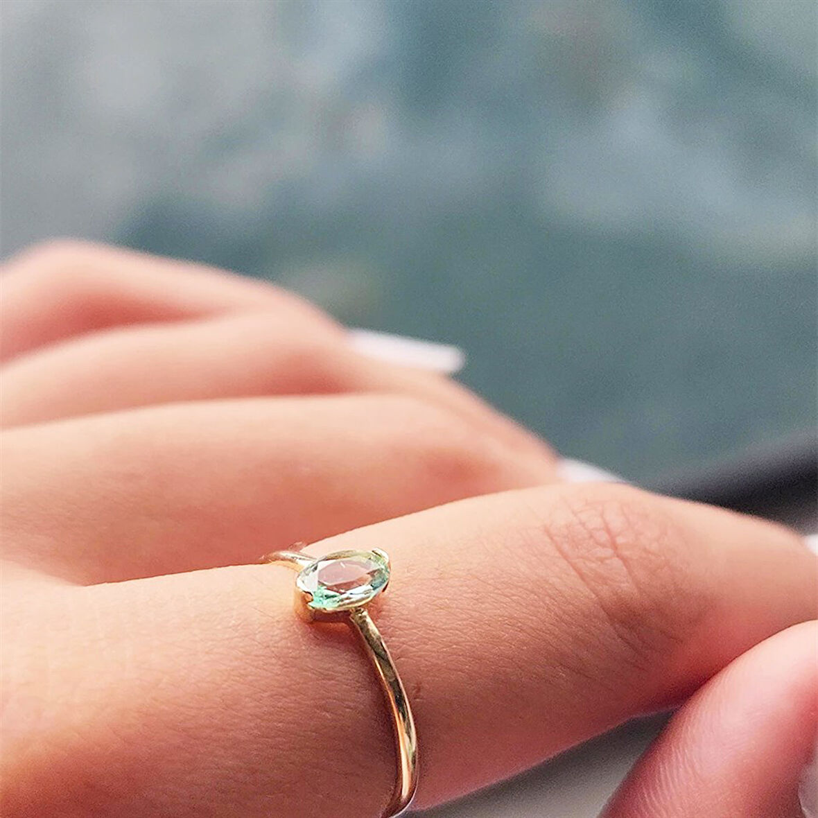 Gümüş Yüzük - 0.40 Karat Green Topaz Oval Taşlı 925 Ayar Gümüş Yüzük