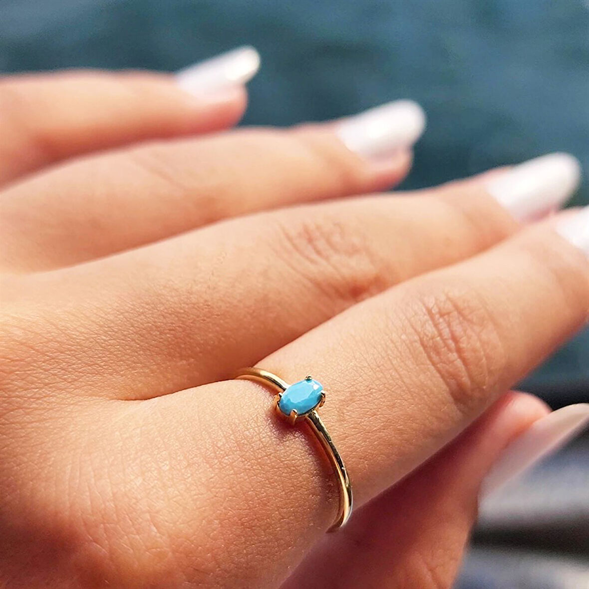 Gümüş Yüzük - İtalyan Kol 0.30 Karat Firuze Taşlı Tek Taş Yüzük-Firuze 925 Ayar Gümüş Yüzük