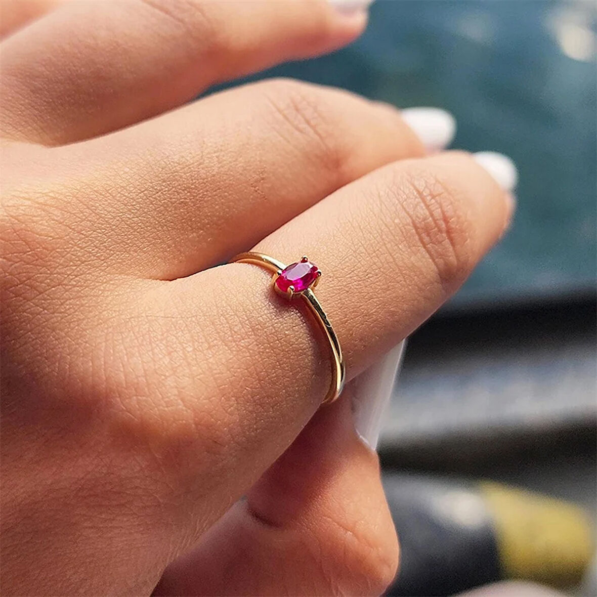 Gümüş Yüzük - İtalyan Kol 0.30 Karat Ruby Taşlı Tek Taş Yüzük-Ruby 925 Ayar Gümüş Yüzük