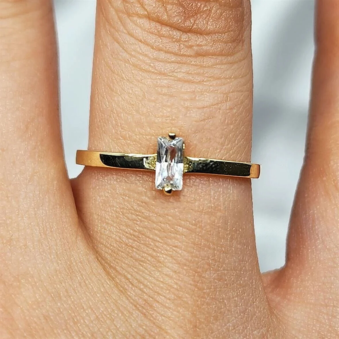 Gümüş Yüzük - Baget Tasarım Signity Swaroski (Zirkon) Taşlı Tek Taş 925 Ayar Gümüş Yüzük