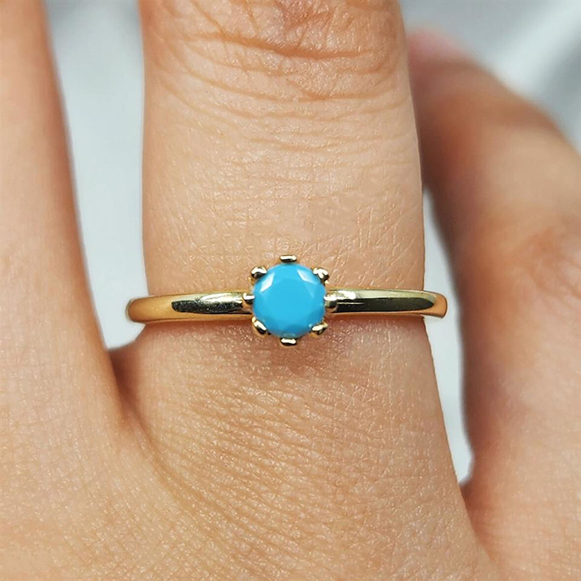 Gümüş Yüzük - Firuze Taşlı Tek Taş Tasarım 925 Ayar Gümüş Evlilik Teklifi Yüzüğü