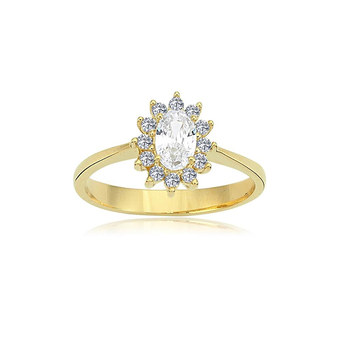 Gümüş Yüzük - 1.10 Karat Oval 0.24 Karat Swarovski Taşlı Anturajlı 925 Ayar Gümüş Hediyelik Yüzük