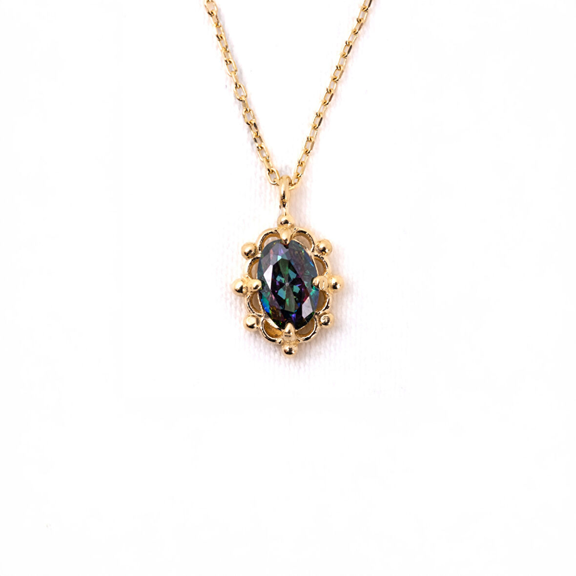 Vintage Tasarım Mistik Topaz Taşlı Minimal 925 Ayar Gümüş Kolye