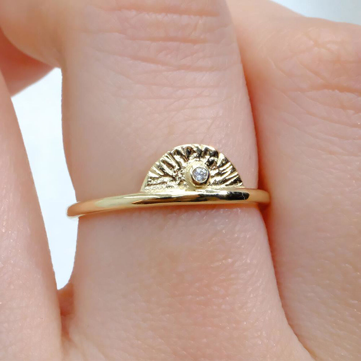 Mini Swarovski Taşlı Yelpaze 14 Ayar Altın Kadın Yüzük-Hediye Altın Yüzük