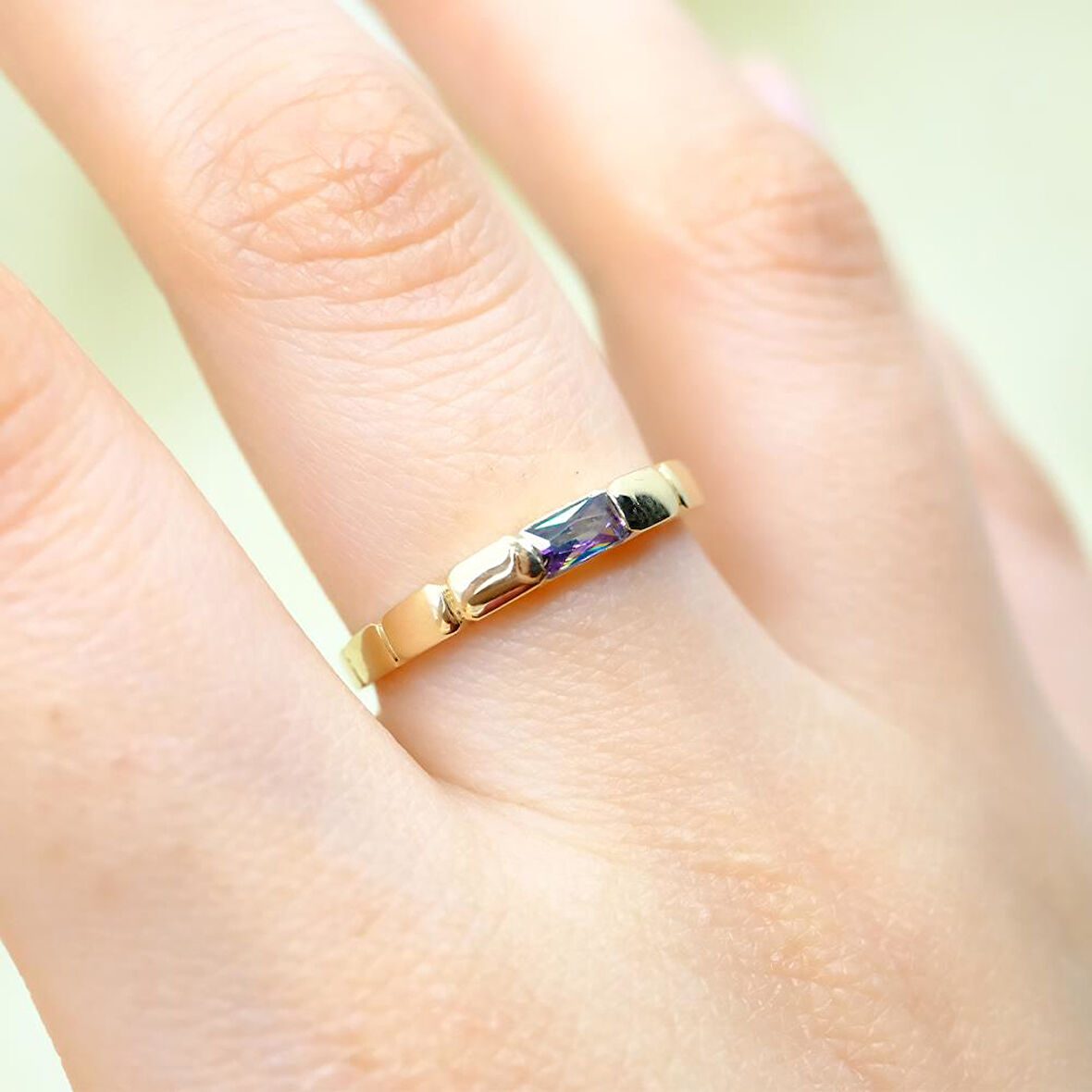 Mistik Topaz Baget Taşlı Vintage Eşsiz Modern Tasarım 14 Ayar Altın Kadın Yüzük-Günlük Hediyelik