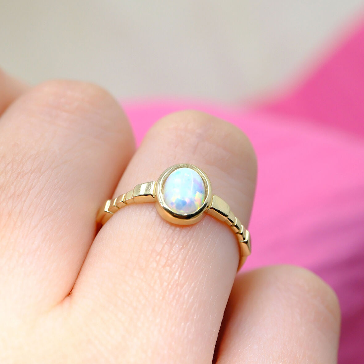 Opal Taşlı Oval Kesim Boğumlu Tektaş Modern Tasarım 925 Ayar Gümüş Kadın Yüzük Günlük-Hediyelik