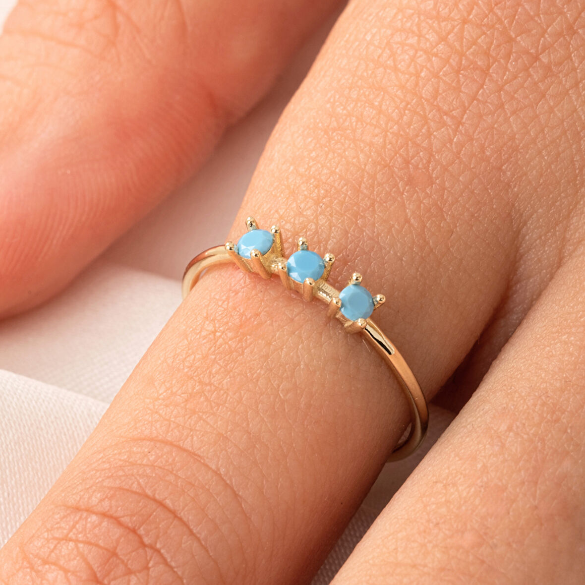 Gümüş Yüzük - Firuze (Turkuaz) Tria Taşlı Modern Tasarım 925 Ayar Gümüş Yüzük