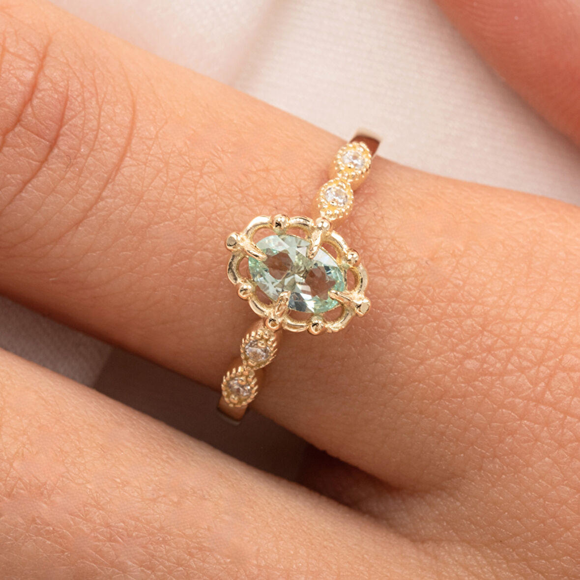 Gümüş Yüzük - Green Topaz Taşlı Gelin Başı Tektaş 925 Ayar Gümüş Evlilik Teklifi Yüzüğü