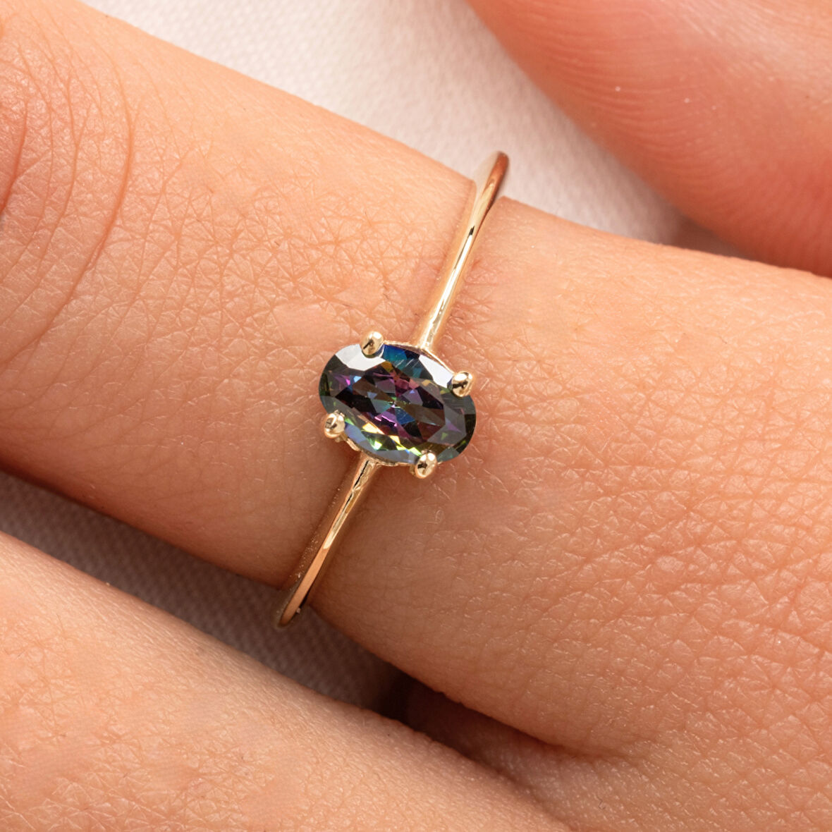 Gümüş Yüzük - 0.90 Karat Mistik Topaz Tektaş Evlilik Teklifi 925 Ayar Gümüş Tarz Yüzük