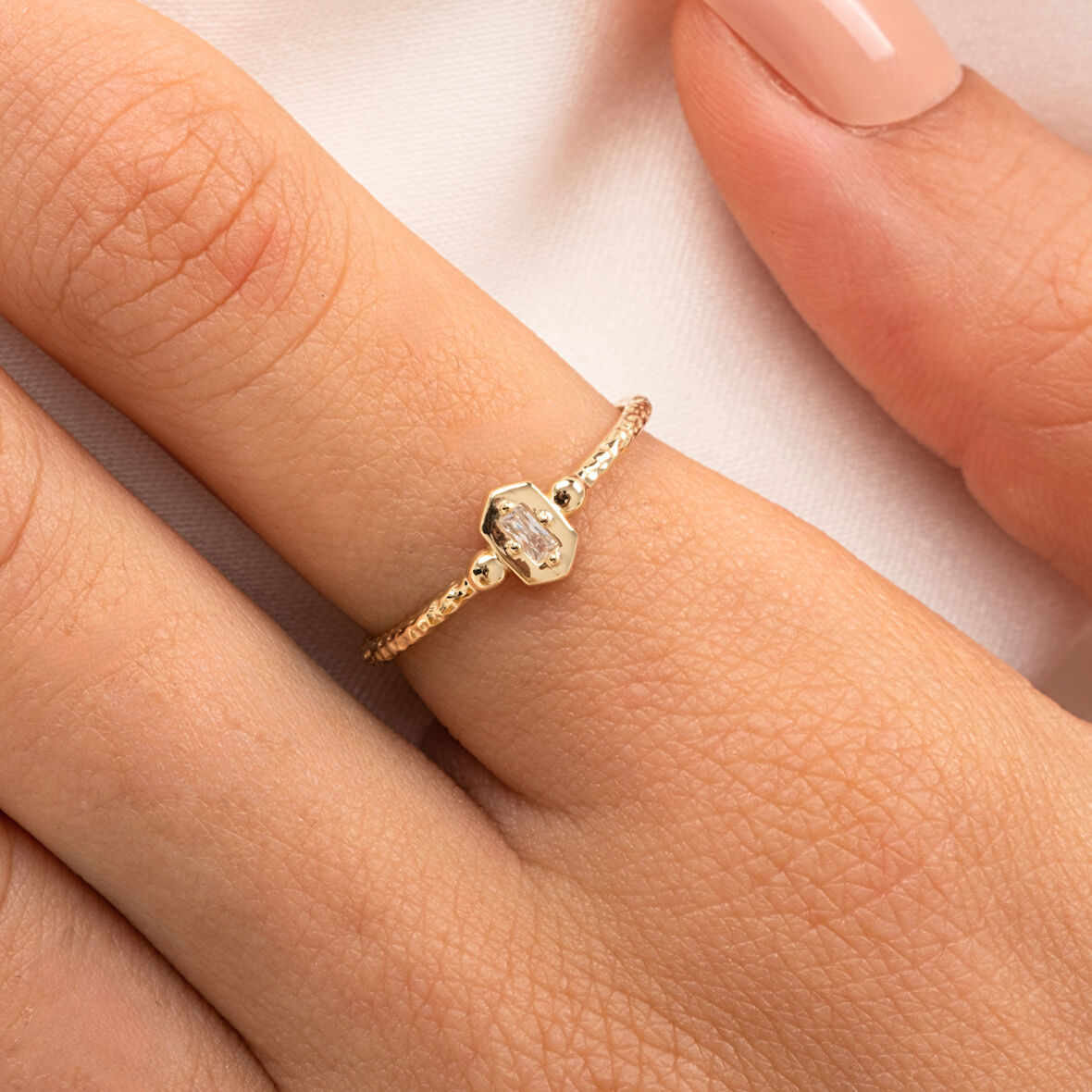 Gümüş Yüzük - Mini Baget Swarovski Taşlı Minimal Özel Tasarım 925 Ayar Gümüş Yüzük