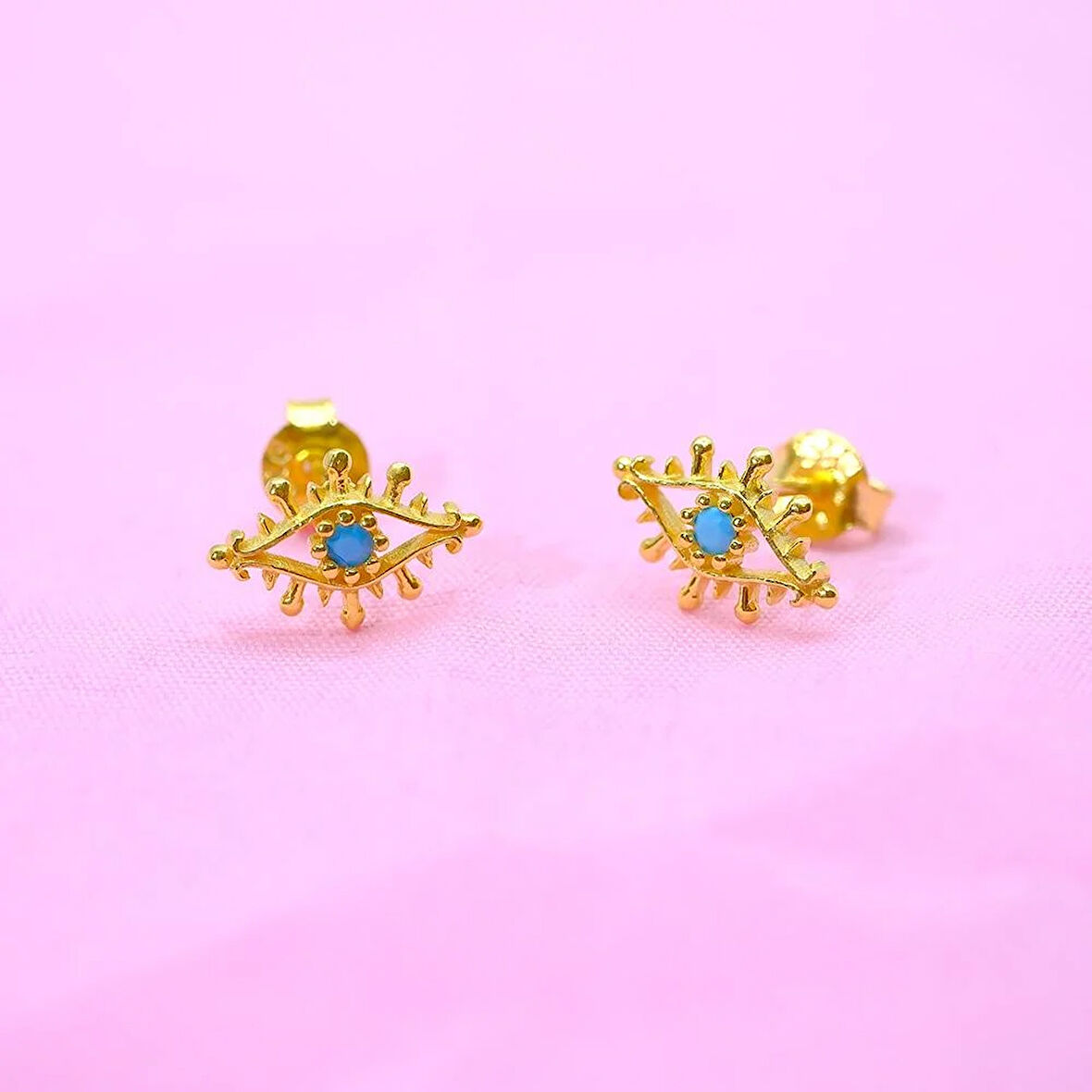 Kadın Minimal Firuze (Turkuaz) Taşlı Göz Tasarım 925 Ayar Gümüş Küpe