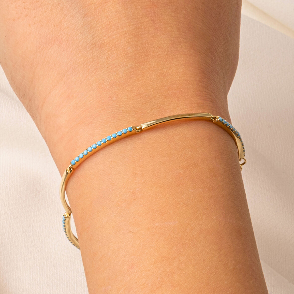 Altın Bileklik - Sıra Firuze (Turkuaz) Taşlı Modern Tasarım Şık 14 Ayar Altın Bileklik