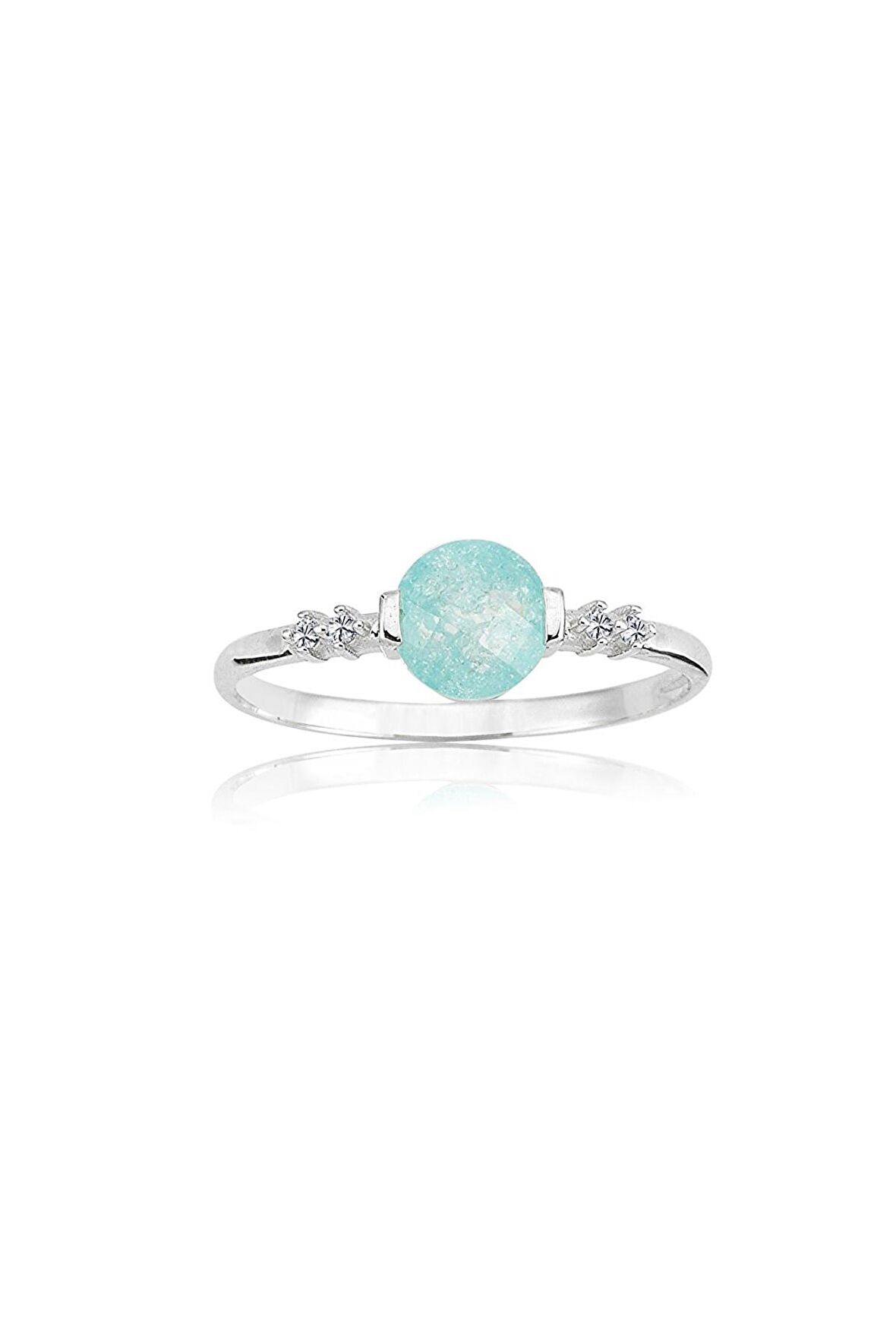 0.55 CT Quartz Taşlı Blue 14 Ayar Altın Yüzük-Yuvarlak Mavi Kristal Altın Yüzük-Hediye Altın Yüzük