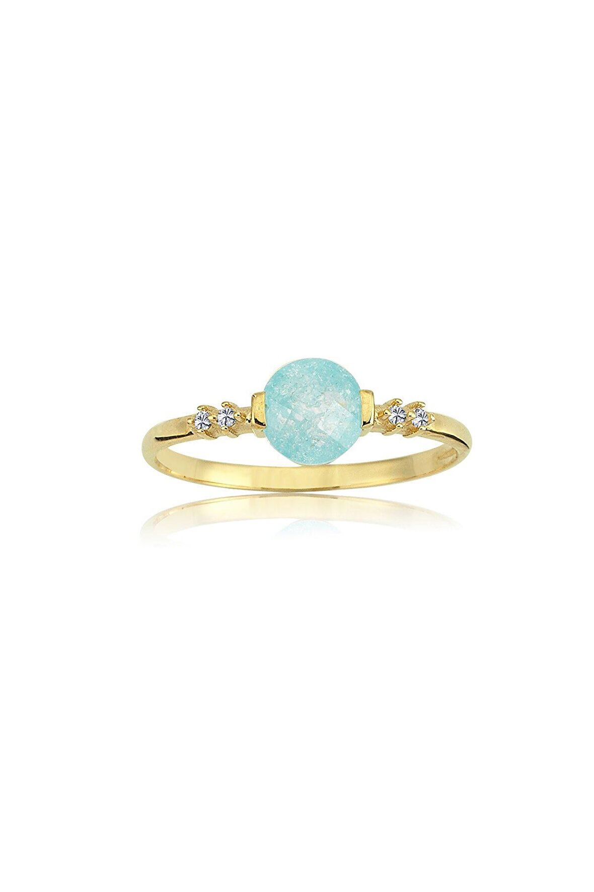 0.55 CT Quartz Taşlı Blue 14 Ayar Altın Yüzük-Yuvarlak Mavi Kristal Altın Yüzük-Hediye Altın Yüzük