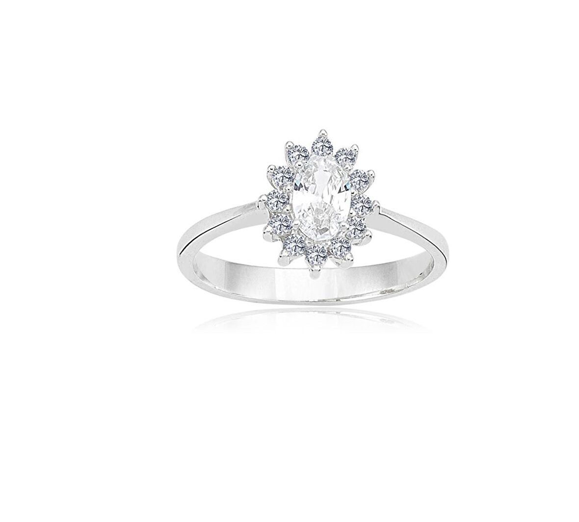 1,10CT Oval 0,24CT Pırlanta (Signity Swarovski) Taşlı Pırlanta Montörü Anturajlı 14 Ayar Altın Yüzük