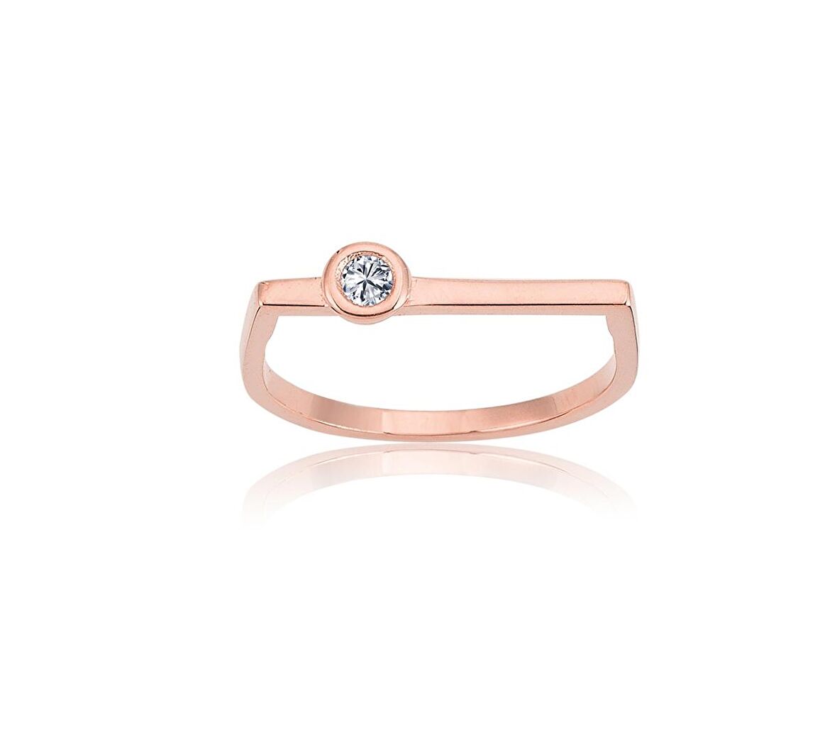 Ufuk Çizgisi Şans Totemi İnce Minimal Tasarım 0,20 CT Signity Swarovski Taşlı 14 Ayar Altın Yüzük