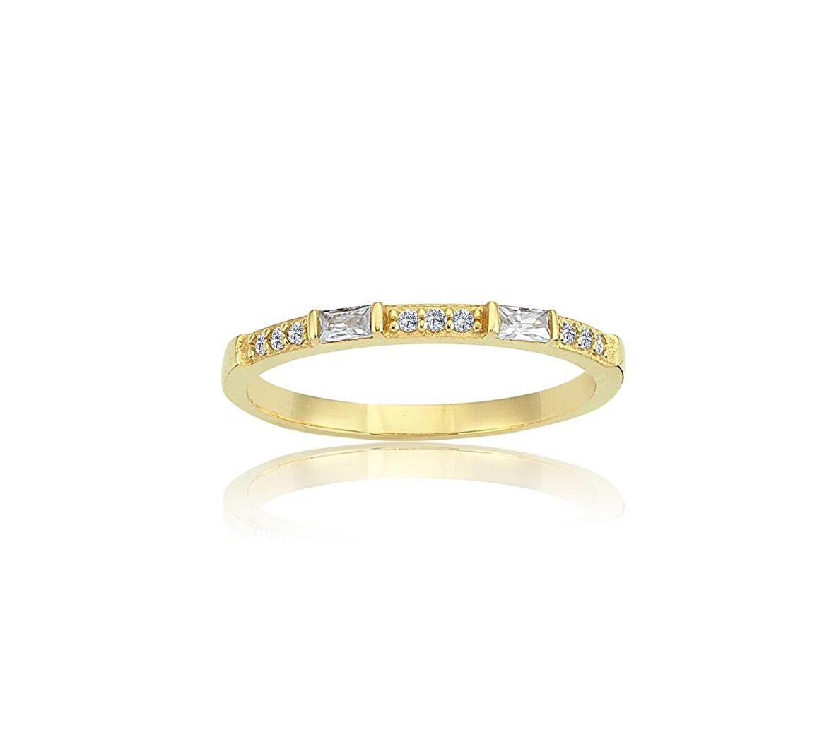 0,10 CT Baget 0,18CT Pırlanta(Signity Swarovski)Taşlı Sıralı 14 Ayar Altın Alyans-Hediye Altın Yüzük