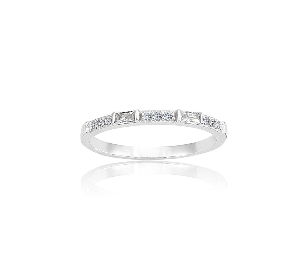0,10 CT Baget 0,18CT Pırlanta(Signity Swarovski)Taşlı Sıralı 14 Ayar Altın Alyans-Hediye Altın Yüzük