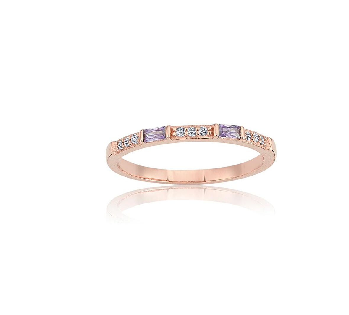 0,10 CT Baget (Ametist) 0,18 CT Pırlanta (Signity Swarovski) Taşlı Sıralı 14 Ayar Kadın Altın Alyans