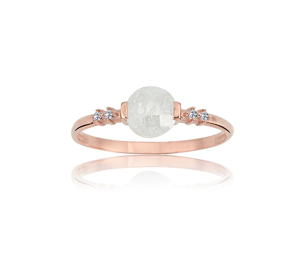 Yuvarlak Beyaz Kristal Gümüş Yüzük