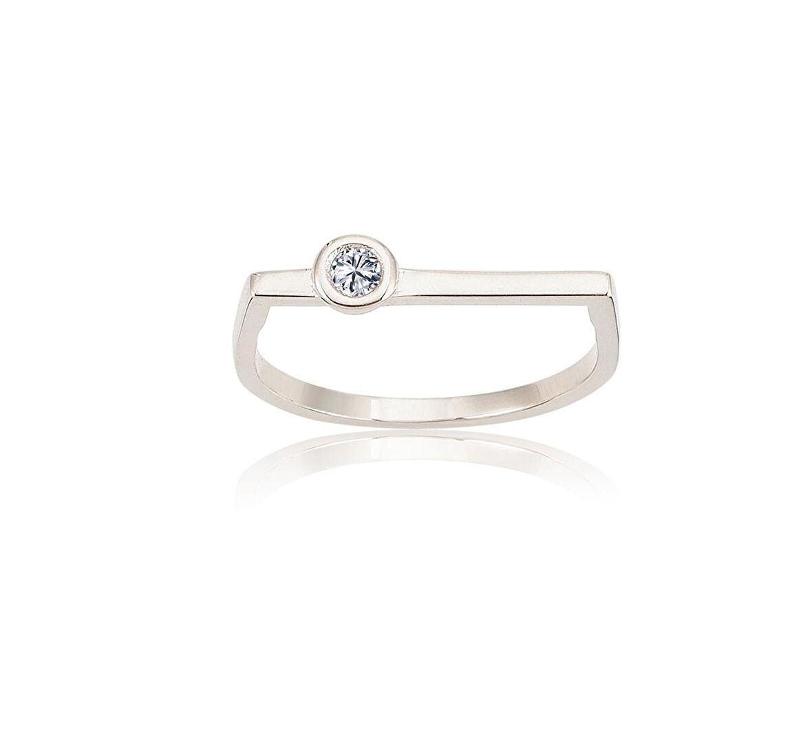 Ufuk Çizgisi Şans Totemi İnce Minimal Tasarım 0,20 CT Signity Swarovski Taşlı 925 Ayar Gümüş Yüzük