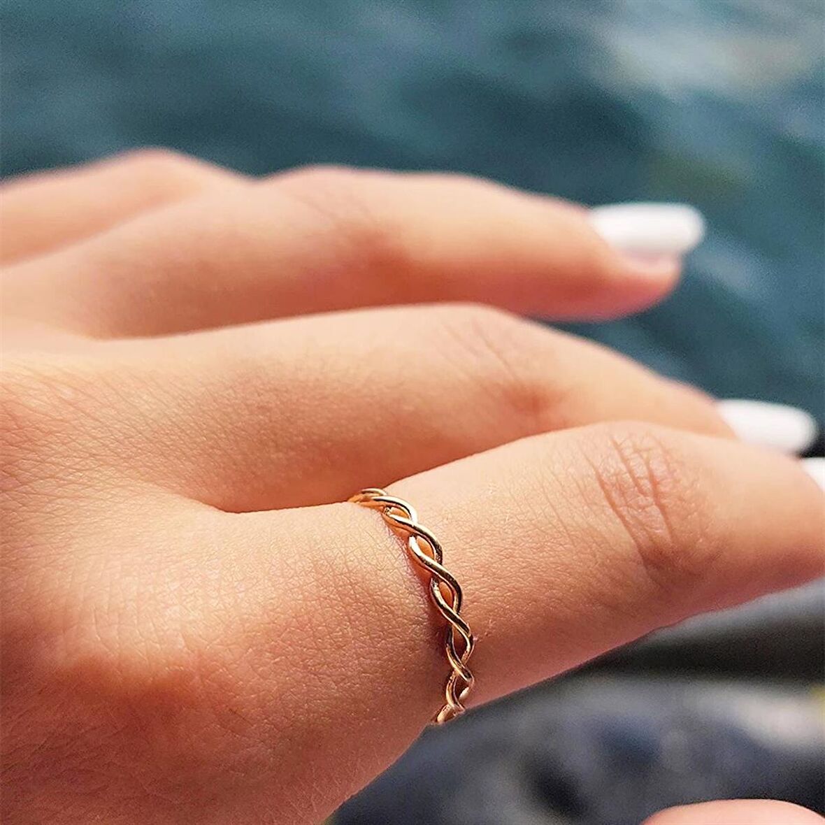 İnce Örgü Minimal Tasarım 925 Ayar Gümüş Alyans-Örgü Tasarım Minimal Eklem Yüzüğü-Hediye Gümüş Yüzük