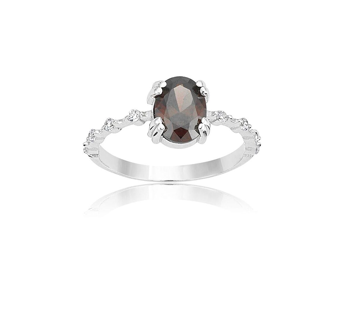 Smoky Oval Taşlı Smoky Quartz İhtişamı Kadın 925 Ayar Evlilik Teklifi Yüzüğü-Hediye Gümüş Yüzük