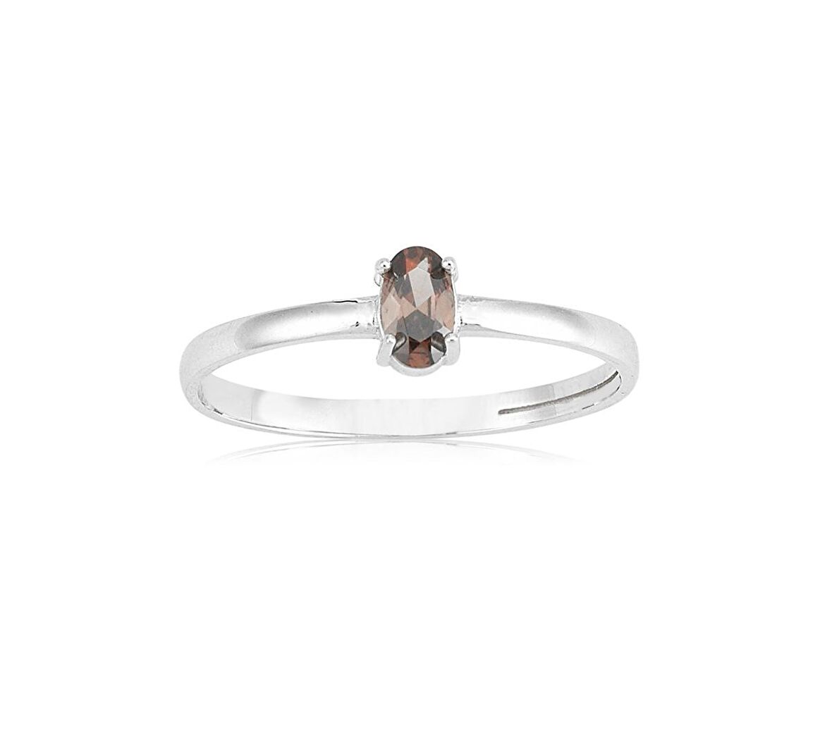 0,40CT Smoky Quarz Tel Gümüş Tektaş Yüzük-Smoky Taşlı Tektaş 925 Ayar Gümüş Yüzük-Hediye Gümüş Yüzük