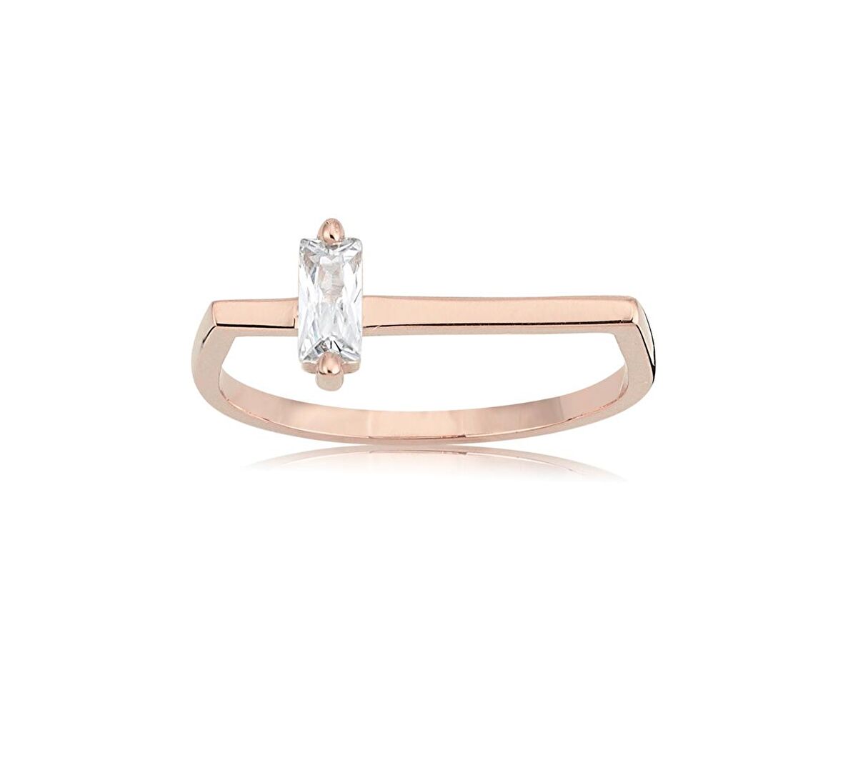 Ufuk Çizgisi Şans Totemi İnce Minimal Tasarım Pırlanta (Signity) Taşlı Baget 925 Ayar Gümüş Yüzük