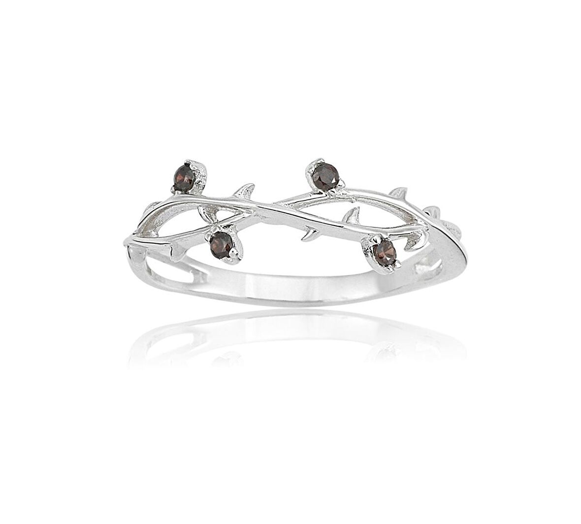 Gül Dalı Sarmaşık Gümüş Şampanya (Smoky)Taşlı Yeni Model Gümüş Yüzük-Hediye 925 Ayar Gümüş Yüzük    