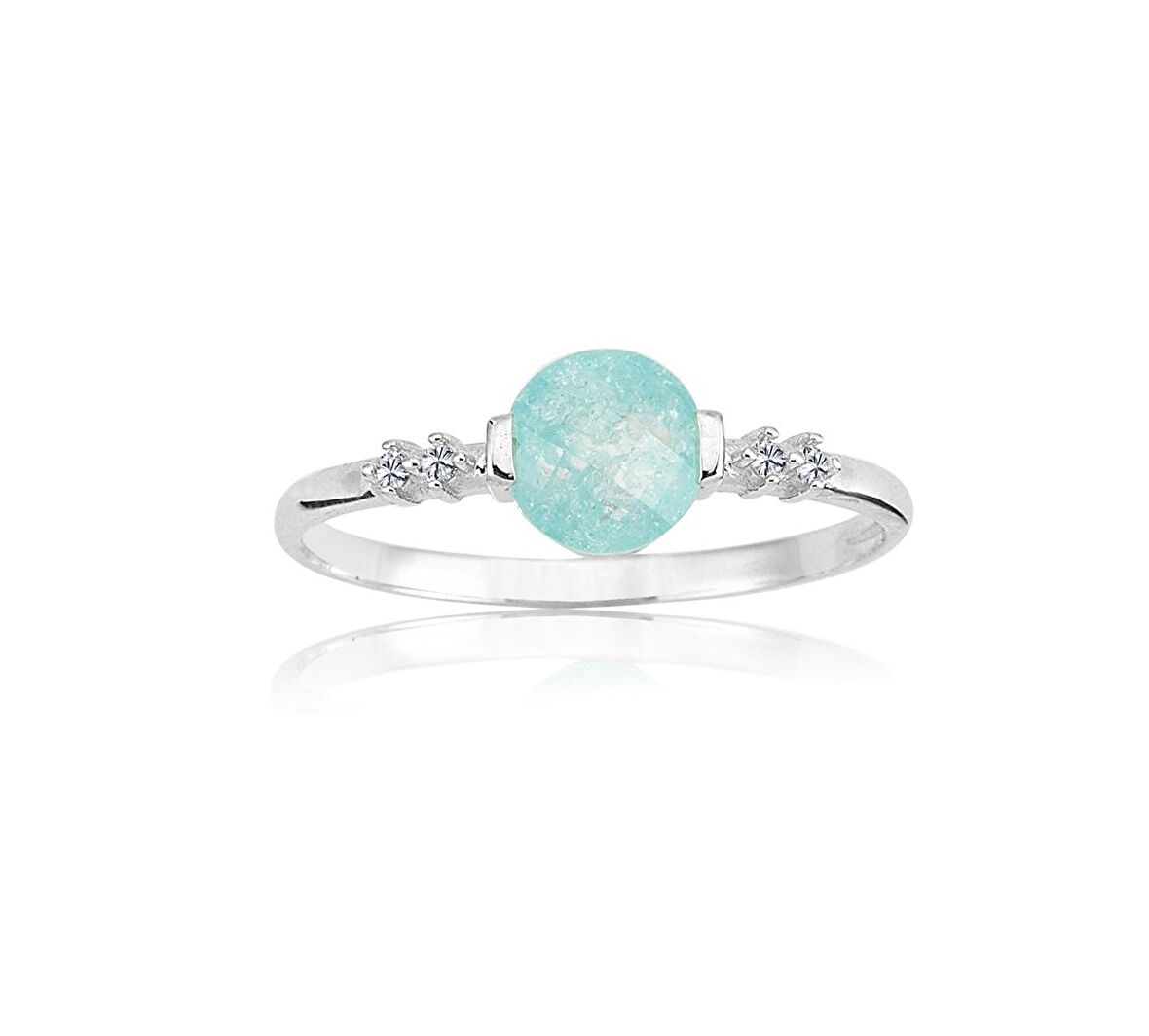 0.55 CT Quartz Taşlı Blue 925 Ayar Gümüş Yüzük-Yuvarlak Mavi Kristal Gümüş Yüzük-Hediye Gümüş Yüzük