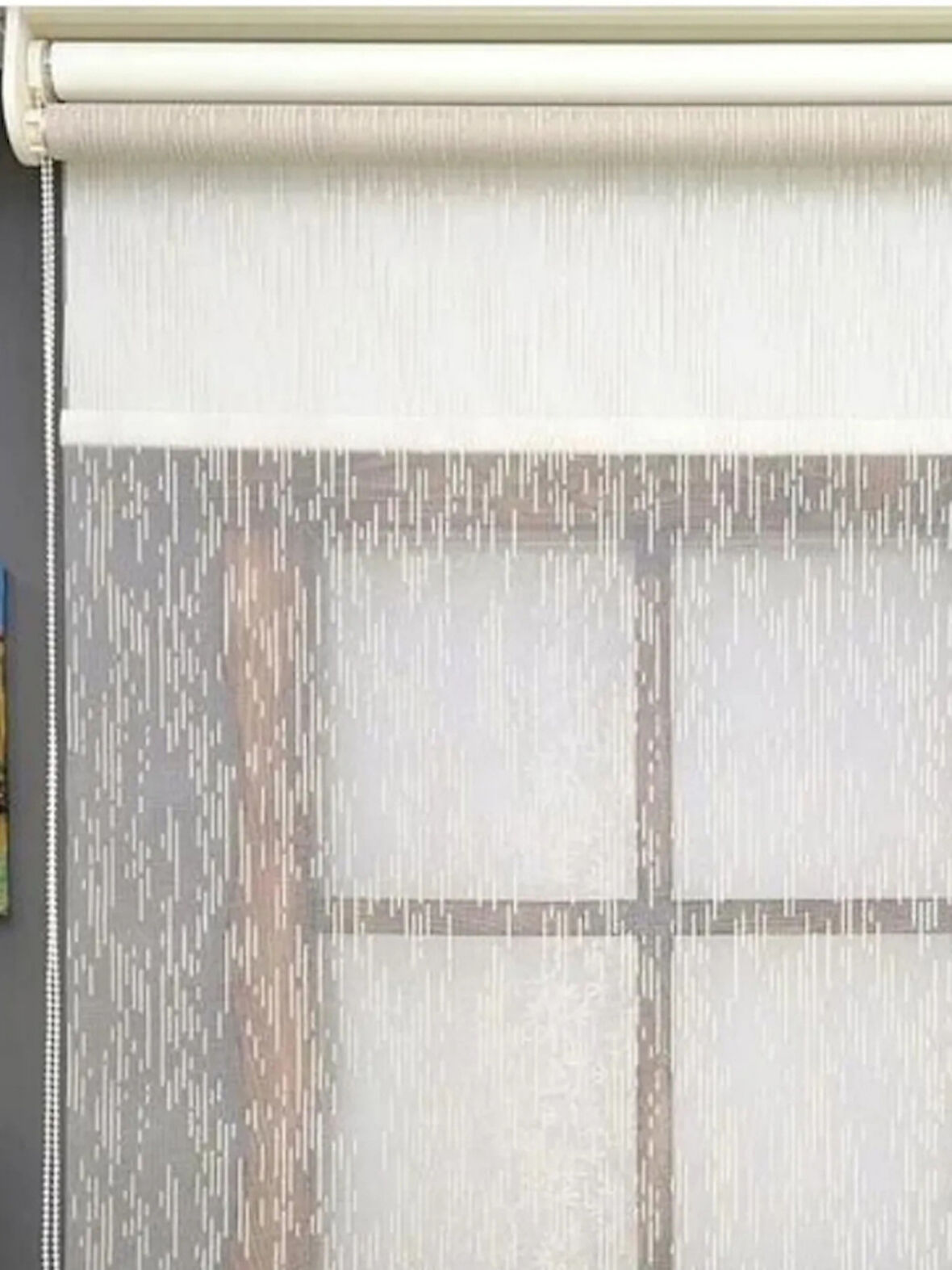 Yağmur Desen Çiftli Sistem Mekanizmalı Tül ve Stor Perde 