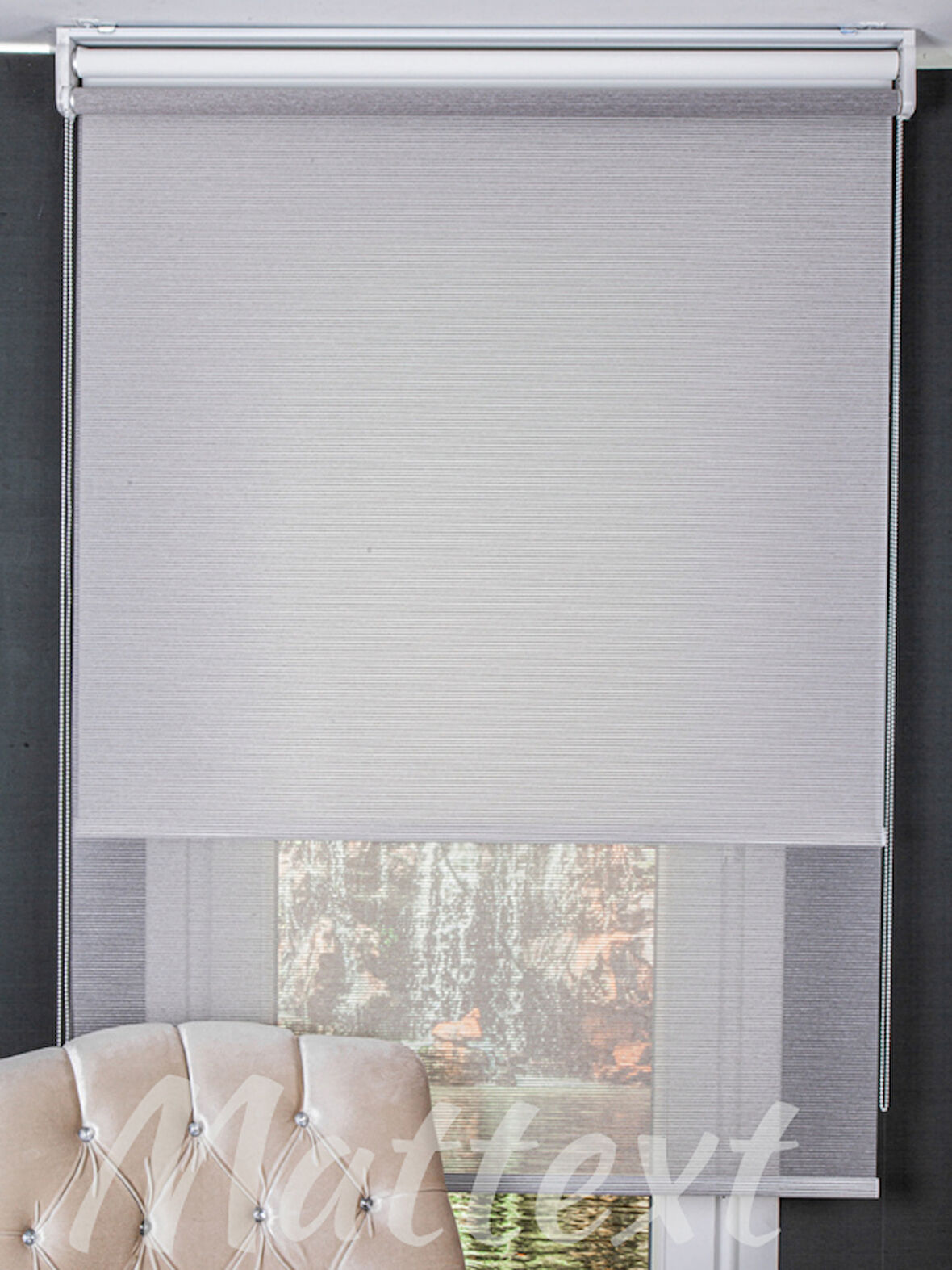 İkili Perde  Ön Gri Çizgili Tül Stor Arka Beyaz Stor