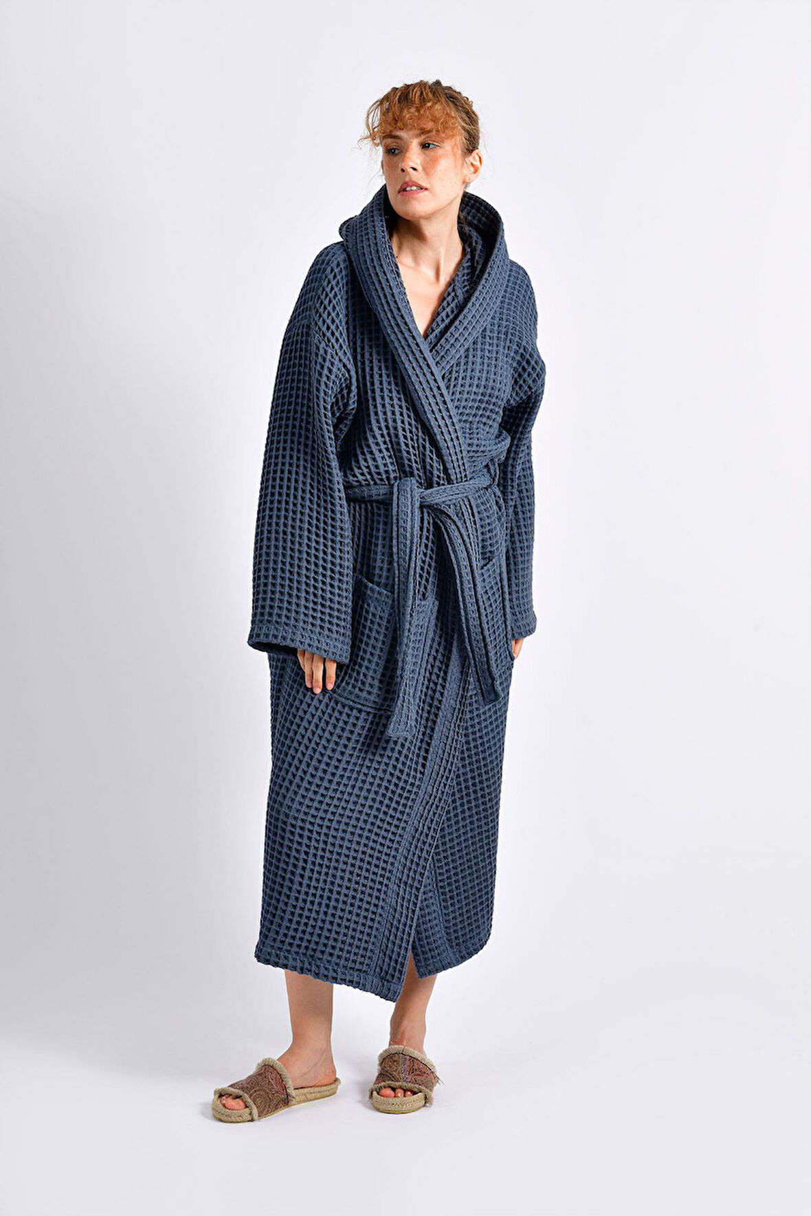 Lacivert Waffle (Gofre) Bornoz