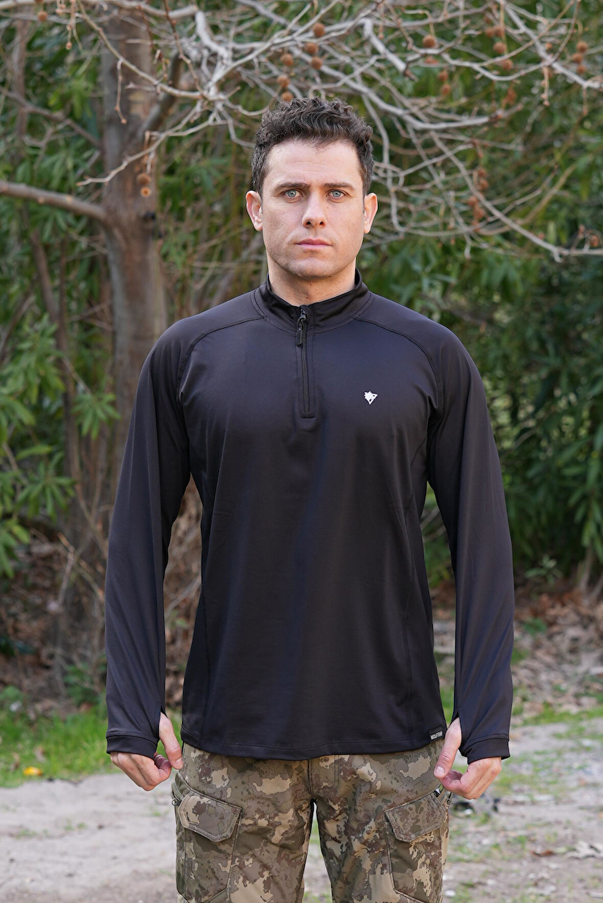 Çeyrek Fermuar Uzun Kollu Sweatshirt Siyah, Termal Sweatshirt, Esnek İç Katman Giysisi