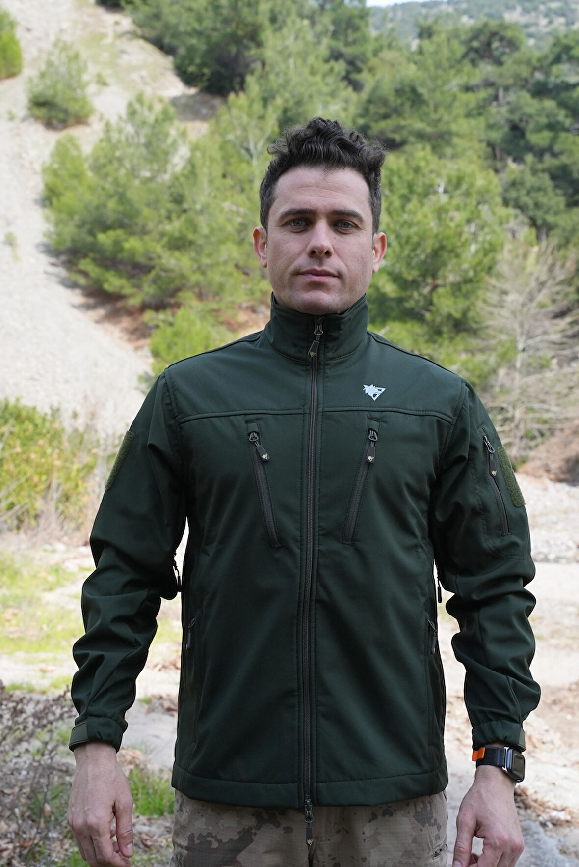 Softshell Mont Haki, 7 Cepli Rüzgar Geçirmez Softshell Mont Haki, Outdoor Erkek Mont