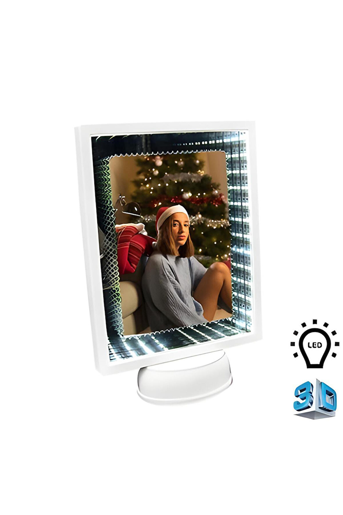 3d Ledli Işıklı Aynalı Dikdörtgen Fotoğraf Çerçevesi