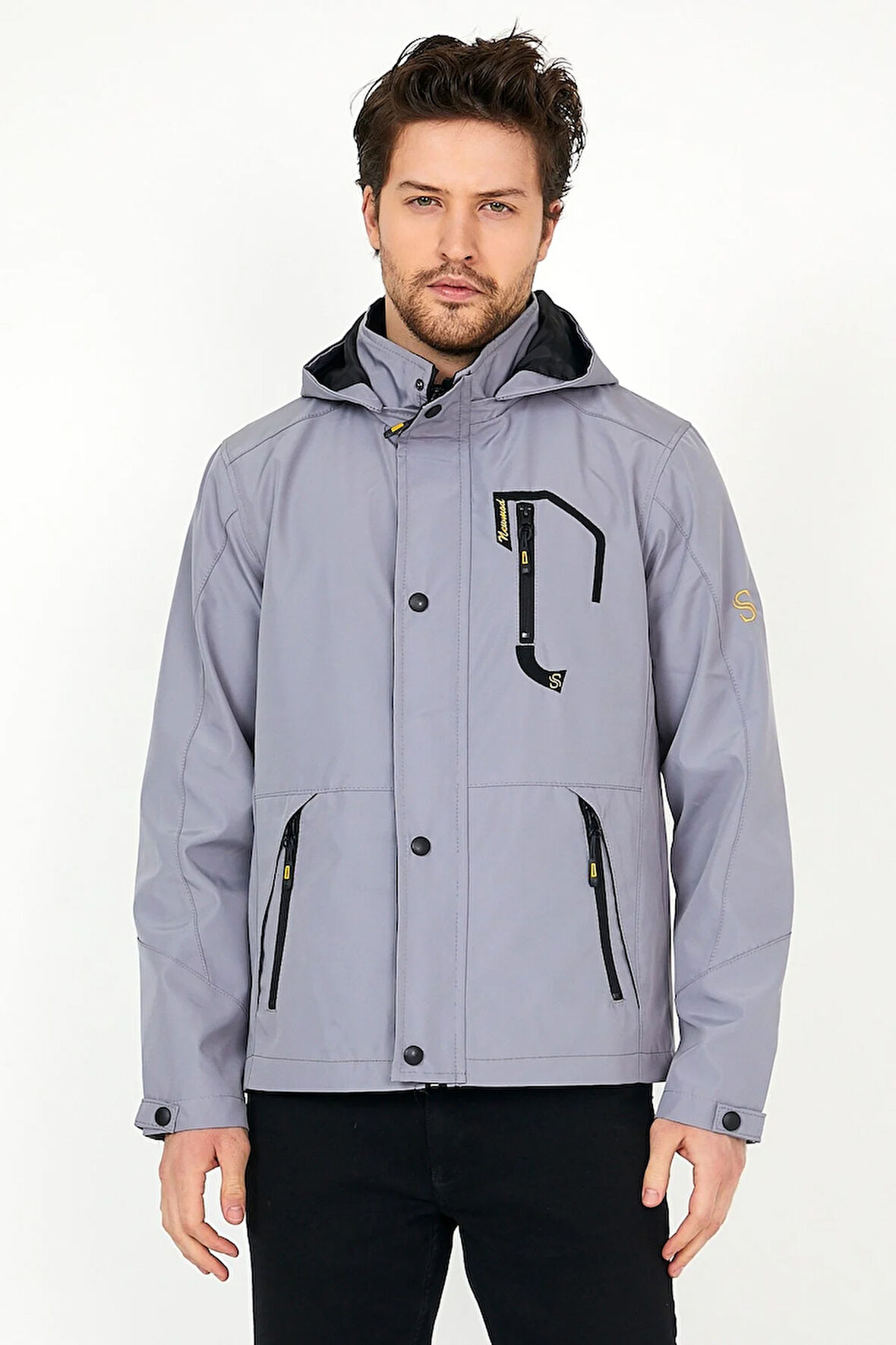 YENİ SEZON ERKEK GRİ SOFTSHELL KAPÜŞONLU İÇ CEPLİ SU VE RÜZGAR GEÇİRMEZ MEVSİMLİK&YAZLIK MONT