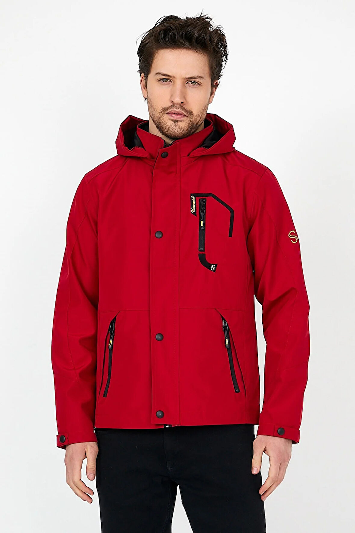 YENİ SEZON ERKEK KIRMIZI SOFTSHELL KAPÜŞONLU İÇ CEPLİ SU VE RÜZGAR GEÇİRMEZ MEVSİMLİK&YAZLIK MONT